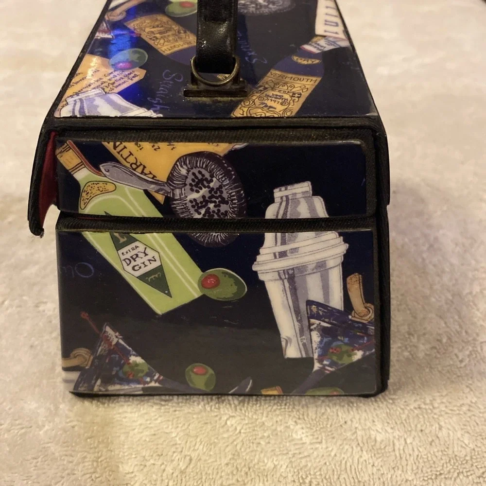 Martini Travel Jewelry Case/Hard Vinyl Vanity Bag with Mirror Inside